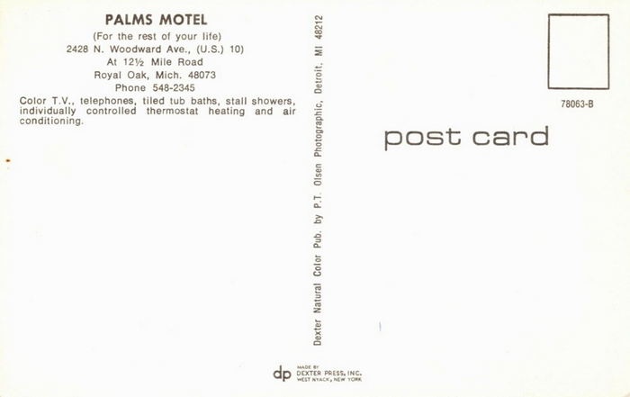 Palms Motel - Vintage Postcard